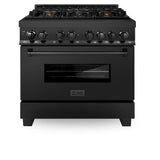 ZLINE 36 in. 4.6 cu. ft. Dual Fuel Range with Gas Stove and Electric Oven in Black Stainless Steel with Brass Burners (RAB-BR-36)