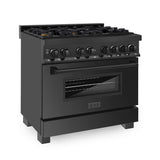 ZLINE 36 in. 4.6 cu. ft. Dual Fuel Range with Gas Stove and Electric Oven in Black Stainless Steel with Brass Burners (RAB-BR-36)