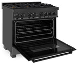 ZLINE 36 in. 4.6 cu. ft. Dual Fuel Range with Gas Stove and Electric Oven in Black Stainless Steel with Brass Burners (RAB-BR-36)