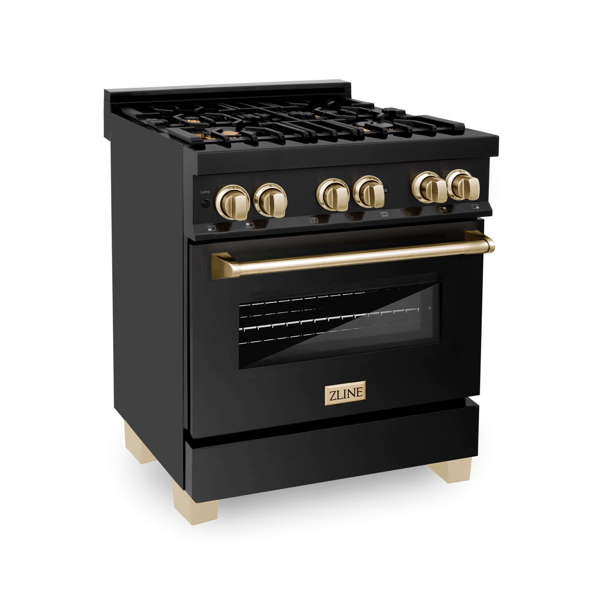 ZLINE Autograph Edition 30 in. Kitchen Package with Black Stainless Steel Dual Fuel Range, Range Hood and Dishwasher with Polished Gold Accents (3AKP-RABRHDWV30-G)