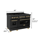 ZLINE 48 in. Autograph Edition Kitchen Package with Black Stainless Steel Dual Fuel Range, Range Hood and Dishwasher with Champagne Bronze Accents (3AKP-RABRHDWV48-CB)