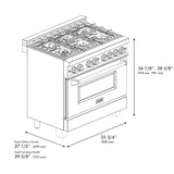 ZLINE 36 in. 4.6 cu. ft. Dual Fuel Range with Gas Stove and Electric Oven in in Fingerprint Resistant Stainless Steel (RAS-SN-36)