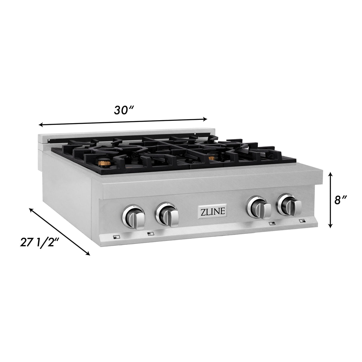 ZLINE 30 in. Porcelain Rangetop in DuraSnow Stainless Steel with 4 Gas Brass Burners (RTS-BR-30)