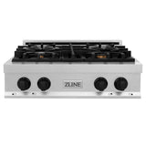 ZLINE Autograph Edition 30 in. Porcelain Rangetop with 4 Gas Burners in DuraSnow® Stainless Steel with Matte Black Accents (RTSZ-30-MB)