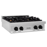 ZLINE Autograph Edition 30 in. Porcelain Rangetop with 4 Gas Burners in DuraSnow® Stainless Steel with Matte Black Accents (RTSZ-30-MB)