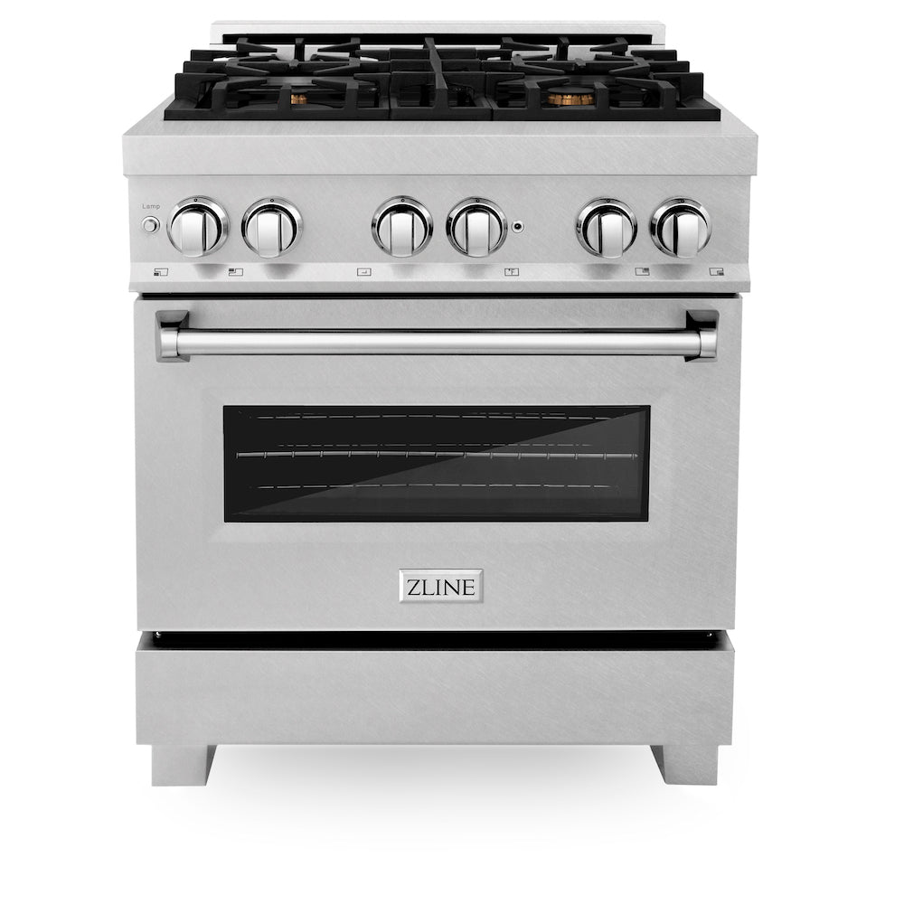 ZLINE 30 in. 4.0 cu. ft. Dual Fuel Range with Gas Stove and Electric Oven in Fingerprint Resistant Stainless Steel and Brass Burners (RAS-SN-BR-30)