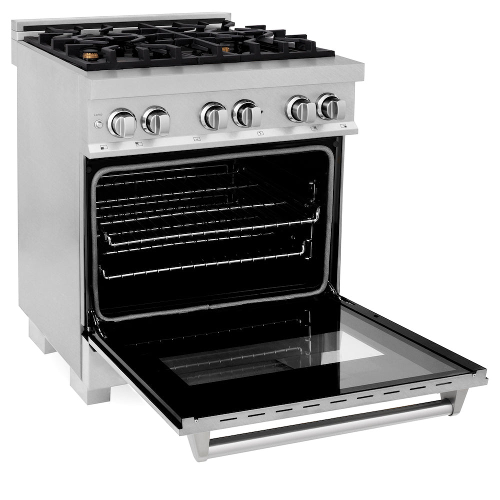 ZLINE 30 in. 4.0 cu. ft. Dual Fuel Range with Gas Stove and Electric Oven in Fingerprint Resistant Stainless Steel and Brass Burners (RAS-SN-BR-30)