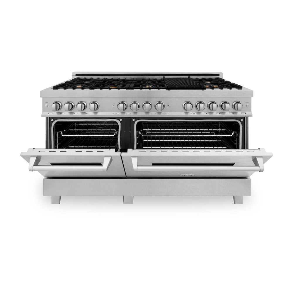 ZLINE 60 in 7.4 cu. ft. Dual Fuel Range with Gas Stove and Electric Oven in Fingerprint Resistant Stainless Steel with Brass Burners (RAS-SN-BR-60)