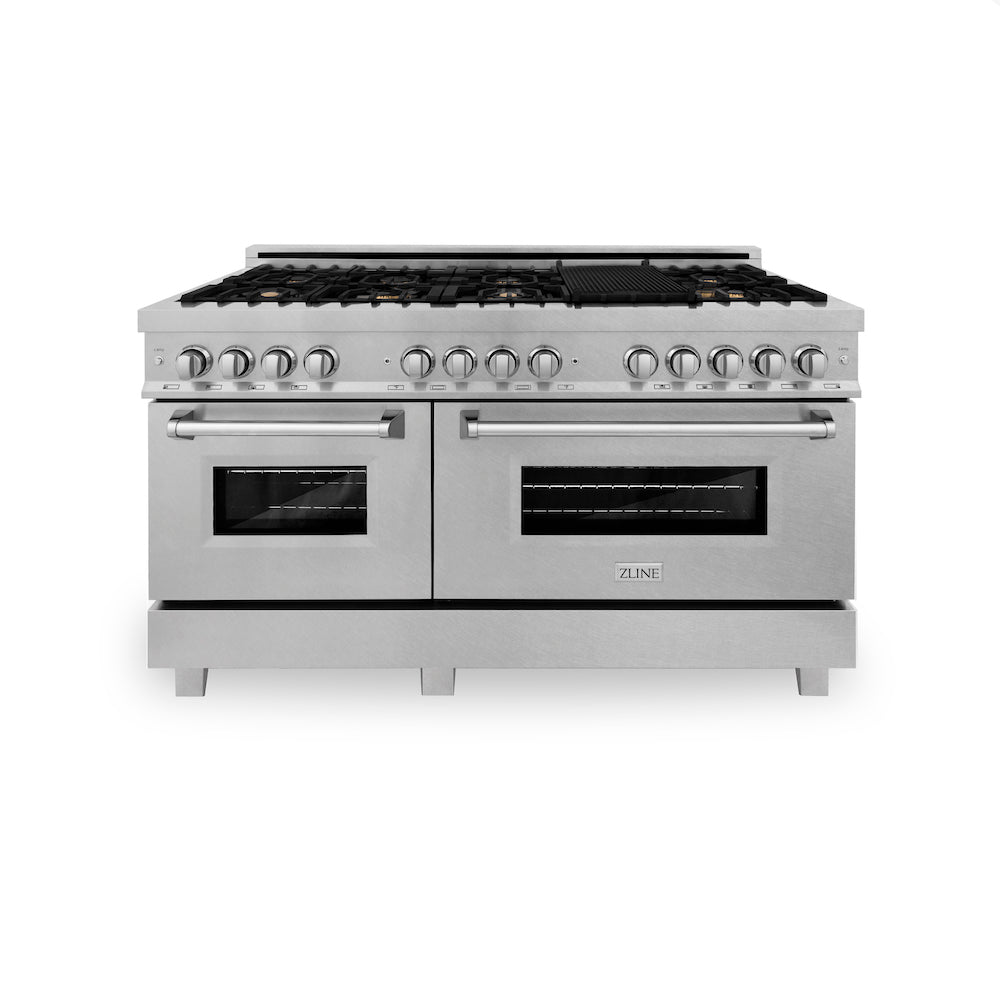 ZLINE 60 in 7.4 cu. ft. Dual Fuel Range with Gas Stove and Electric Oven in Fingerprint Resistant Stainless Steel with Brass Burners (RAS-SN-BR-60)