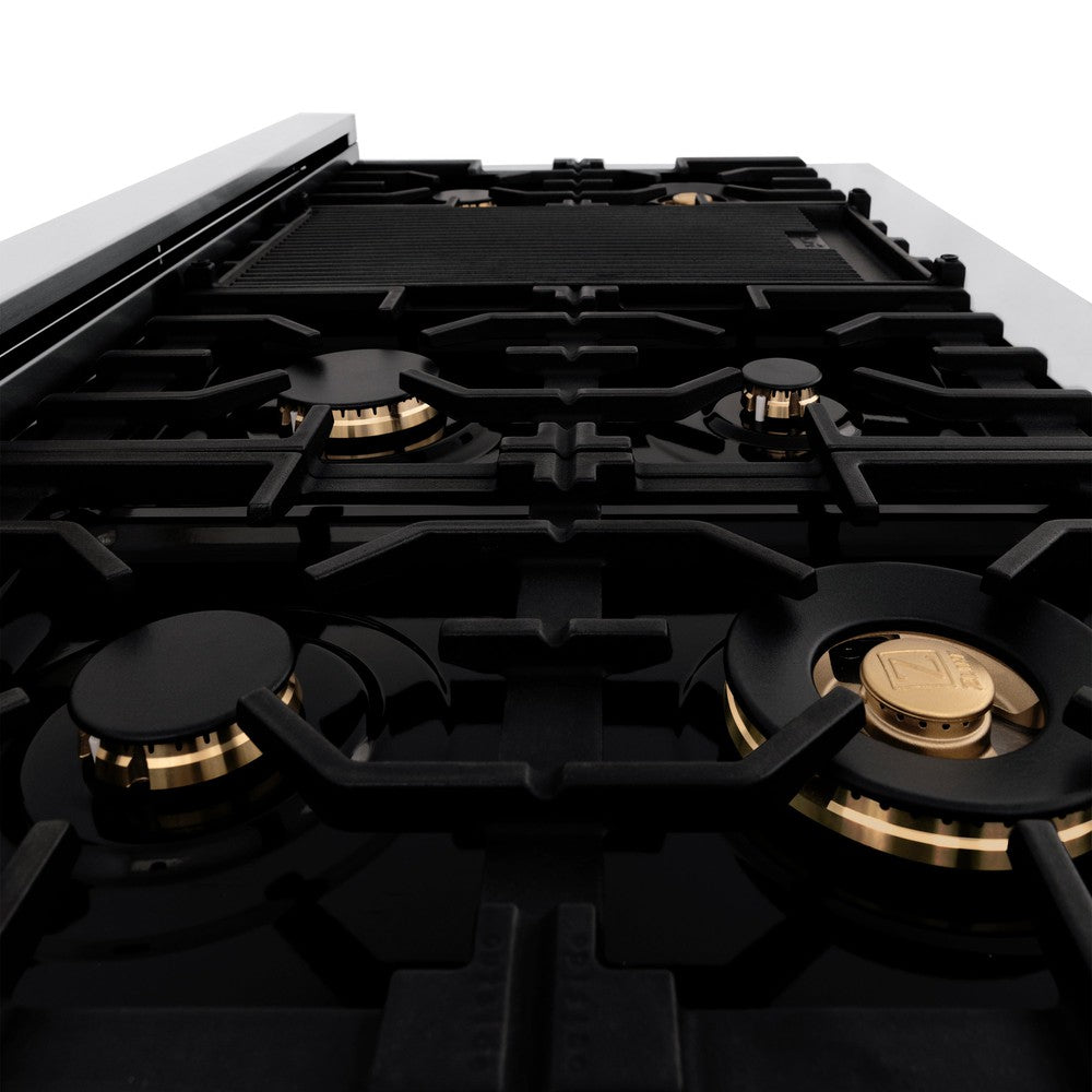 ZLINE Autograph Edition 48 in. Porcelain Rangetop with 7 Gas Burners in Stainless Steel with Polished Gold Accents (RTZ-48-G)