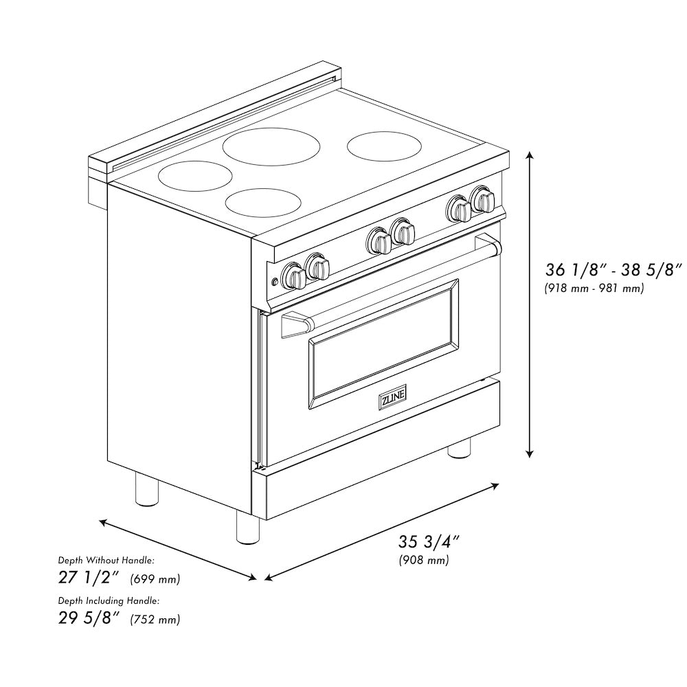 ZLINE 36 in. 4.6 cu. ft. Induction Range with a 4 Element Stove and Electric Oven in Fingerprint Resistant Stainless Steel (RAINDS-SN-36)