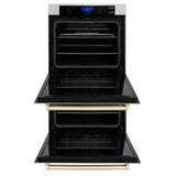 ZLINE 30 in. Autograph Edition Electric Double Wall Oven with Self Clean and True Convection in DuraSnow Stainless Steel and Polished Gold Accents (AWDSZ-30-G)