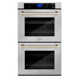 ZLINE 30 in. Autograph Edition Electric Double Wall Oven with Self Clean and True Convection in DuraSnow Stainless Steel and Polished Gold Accents (AWDSZ-30-G)