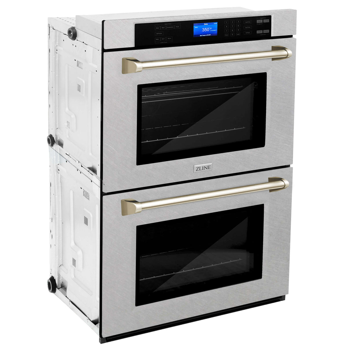 ZLINE 30 in. Autograph Edition Electric Double Wall Oven with Self Clean and True Convection in DuraSnow Stainless Steel and Polished Gold Accents (AWDSZ-30-G)