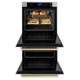 ZLINE 30 in. Autograph Edition Electric Double Wall Oven with Self Clean and True Convection in DuraSnow Stainless Steel and Champagne Bronze Accents (AWDSZ-30-CB)