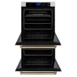 ZLINE 30 in. Autograph Edition Electric Double Wall Oven with Self Clean and True Convection in DuraSnow Stainless Steel and Champagne Bronze Accents (AWDSZ-30-CB)