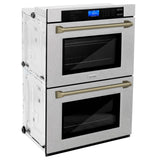 ZLINE 30 in. Autograph Edition Electric Double Wall Oven with Self Clean and True Convection in DuraSnow Stainless Steel and Champagne Bronze Accents (AWDSZ-30-CB)