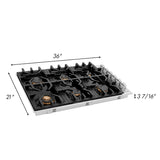 ZLINE 36 in. Gas Cooktop with 6 Gas Brass Burners and Black Porcelain Top (RC-BR-36-PBT)