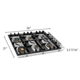 ZLINE 36 in. Gas Cooktop with 6 Gas Brass Burners (RC-BR-36)