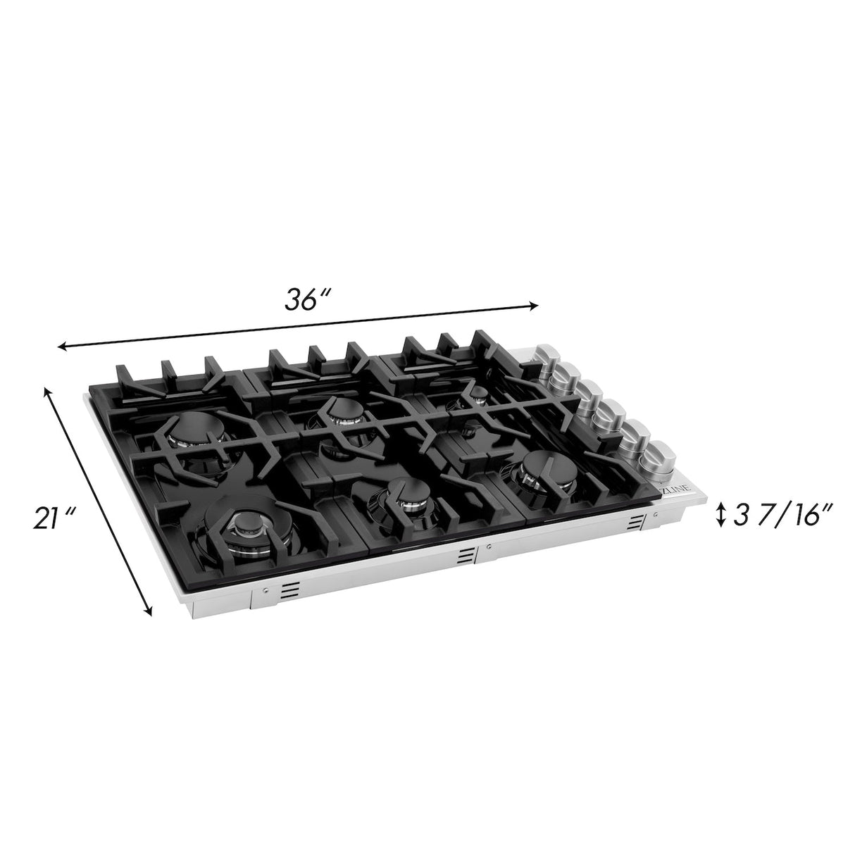 ZLINE 36 in. Gas Cooktop with 6 Gas Burners and Black Porcelain Top (RC36-PBT)