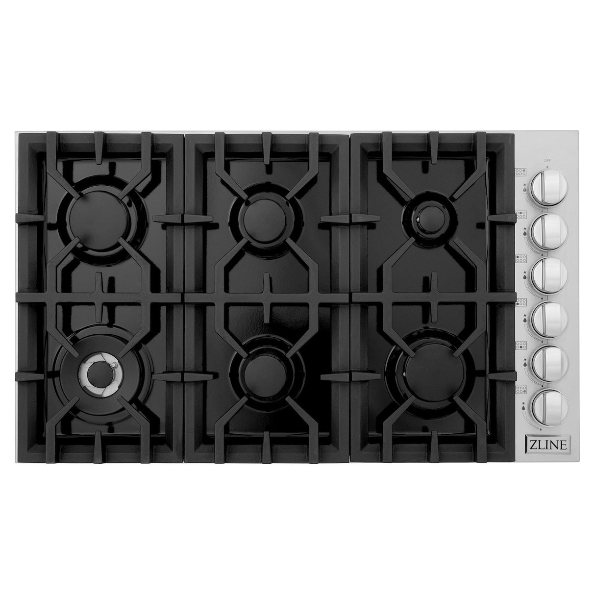 ZLINE 36 in. Gas Cooktop with 6 Gas Burners and Black Porcelain Top (RC36-PBT)