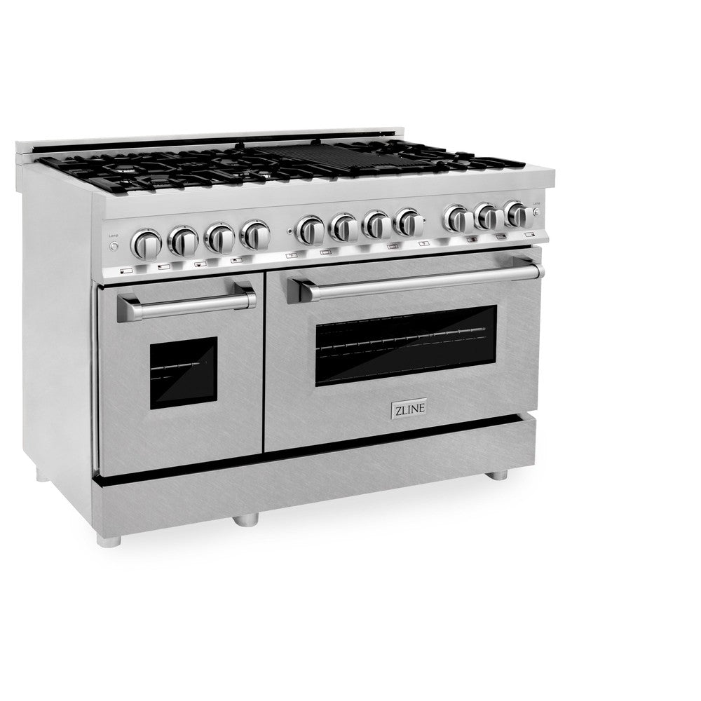 ZLINE 48 in. Kitchen Package with Stainless Steel Dual Fuel Range with DuraSnow Door and Convertible Vent Range Hood (2KP-RASNRH48)