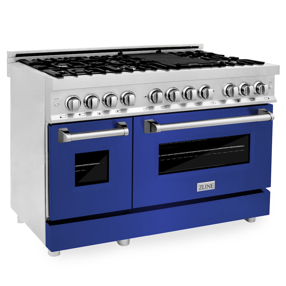 ZLINE 48 in. Professional Dual Fuel Range in Stainless Steel with Blue Matte Door (RA-BM-48)