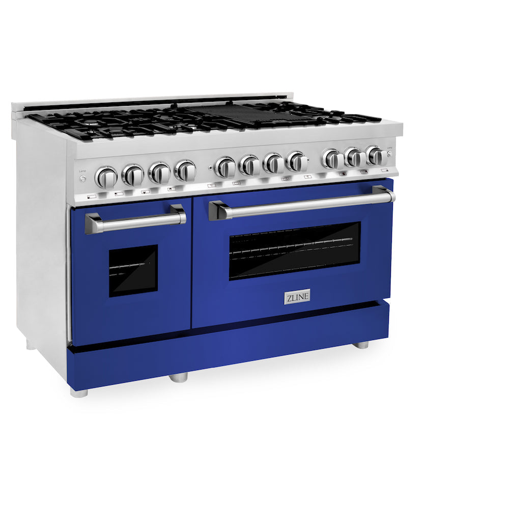 ZLINE 48 in. Professional Dual Fuel Range in Stainless Steel with Blue Matte Door (RA-BM-48)