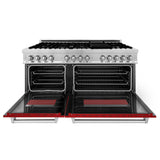 ZLINE 60 in. 7.4 cu. ft. Dual Fuel Range with Gas Stove and Electric Oven in Stainless Steel with Red Gloss Doors (RA-RG-60)