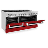 ZLINE 60 in. 7.4 cu. ft. Dual Fuel Range with Gas Stove and Electric Oven in Stainless Steel with Red Gloss Doors (RA-RG-60)