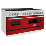 ZLINE 60 in. 7.4 cu. ft. Dual Fuel Range with Gas Stove and Electric Oven in Stainless Steel with Red Gloss Doors (RA-RG-60)