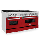 ZLINE 60 in. 7.4 cu. ft. Dual Fuel Range with Gas Stove and Electric Oven in Stainless Steel with Red Gloss Doors (RA-RG-60)