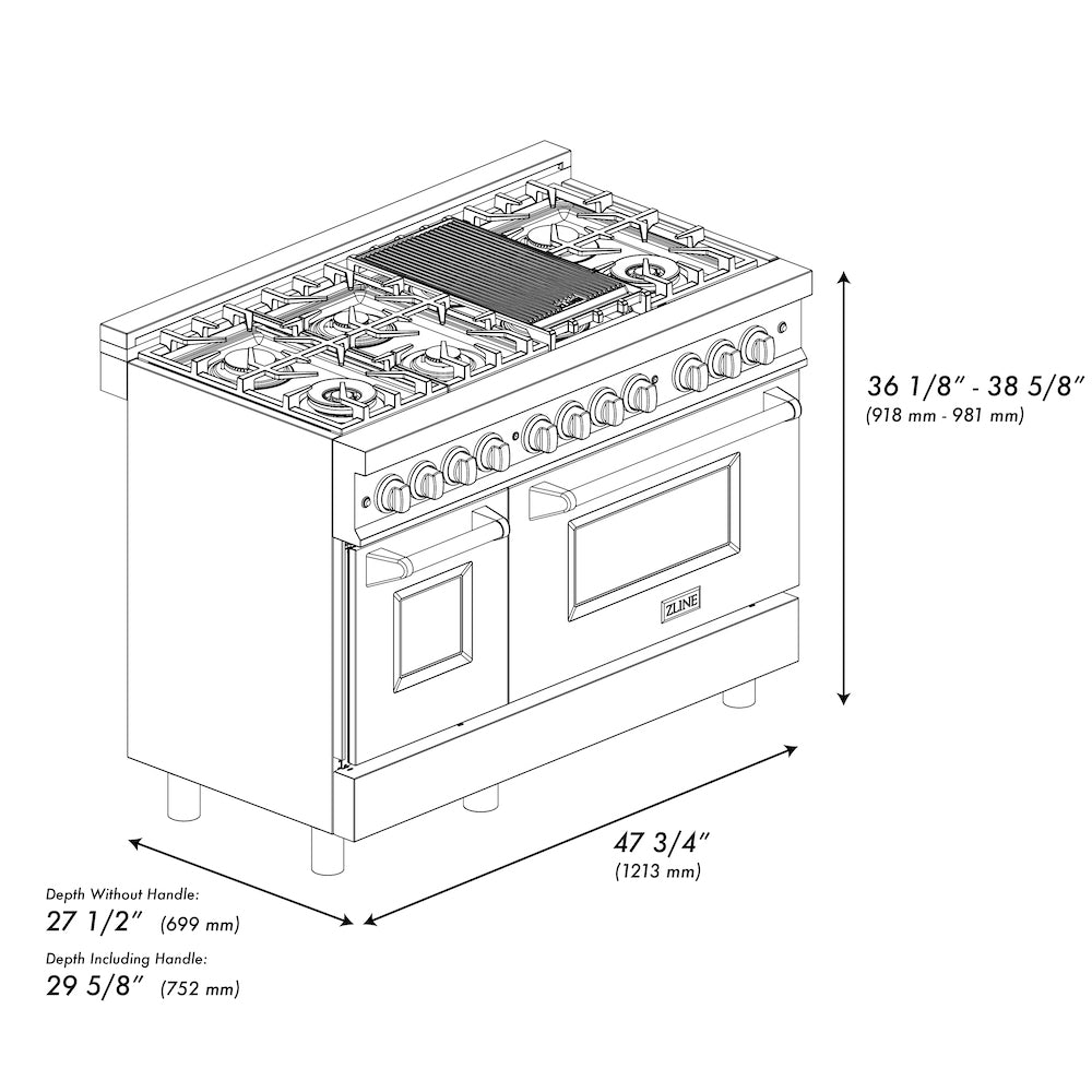 ZLINE 48 in. Professional Dual Fuel Range in Stainless Steel (RA48)