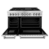 ZLINE Kitchen Package with Refrigeration, 48 in. Stainless Steel Dual Fuel Range, 48 in. Convertible Vent Range Hood, 24 in. Microwave Drawer, and 24 in. Tall Tub Dishwasher (5KPR-RARH48-MWDWV)