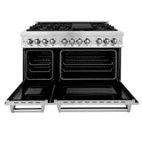 ZLINE 48 in. Kitchen Package with Stainless Steel Dual Fuel Range, Convertible Vent Range Hood and Microwave Drawer (3KP-RARH48-MW)