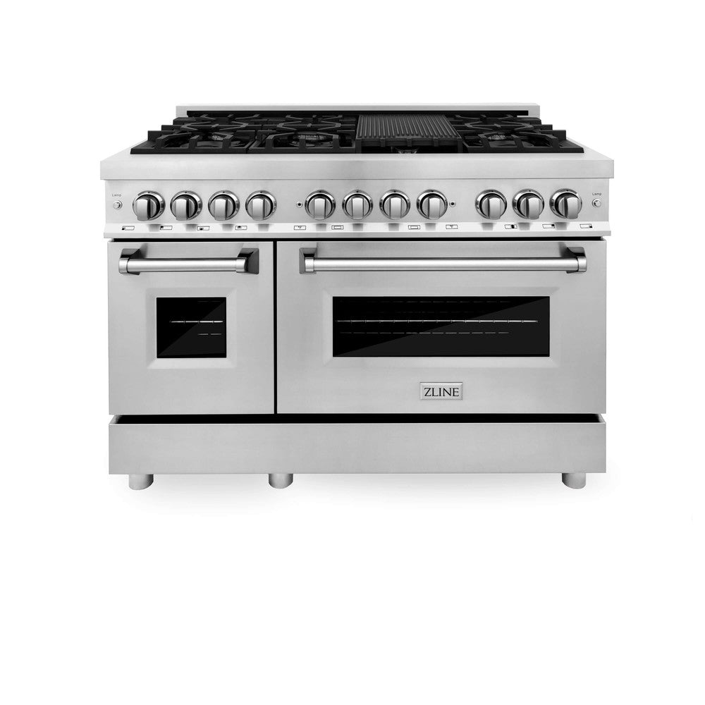 ZLINE 48 in. Kitchen Package with Stainless Steel Dual Fuel Range, Convertible Vent Range Hood and Tall Tub Dishwasher (3KP-RARH48-DWV)