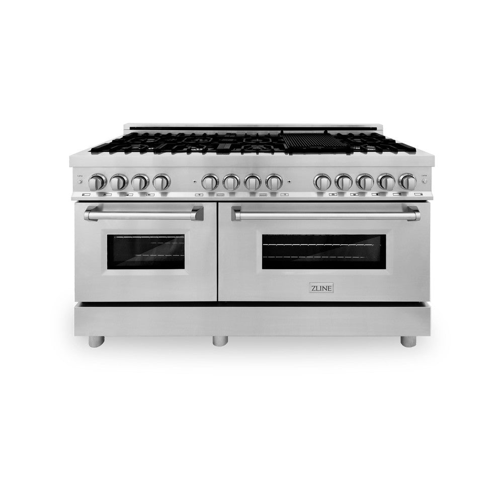 ZLINE 60 in. Kitchen Package with Stainless Steel Dual Fuel Range and Convertible Vent Range Hood (2KP-RARH60)