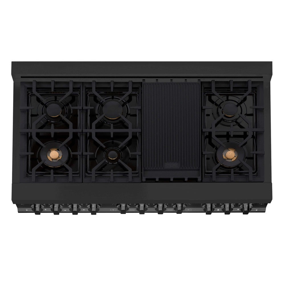 ZLINE 48 in. Kitchen Package with Black Stainless Steel Dual Fuel Range and Convertible Vent Range Hood (2KP-RABRH48)