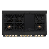 ZLINE 48 in. Autograph Edition Kitchen Package with Black Stainless Steel Dual Fuel Range, Range Hood and Dishwasher with Polished Gold Accents (3AKP-RABRHDWV48-G)