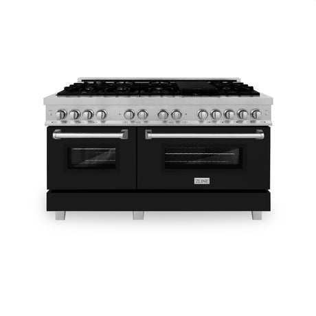 ZLINE 60 In. Professional Dual Fuel Range in DuraSnow® Stainless Steel with Black Matte Doors (RAS-BLM-60)