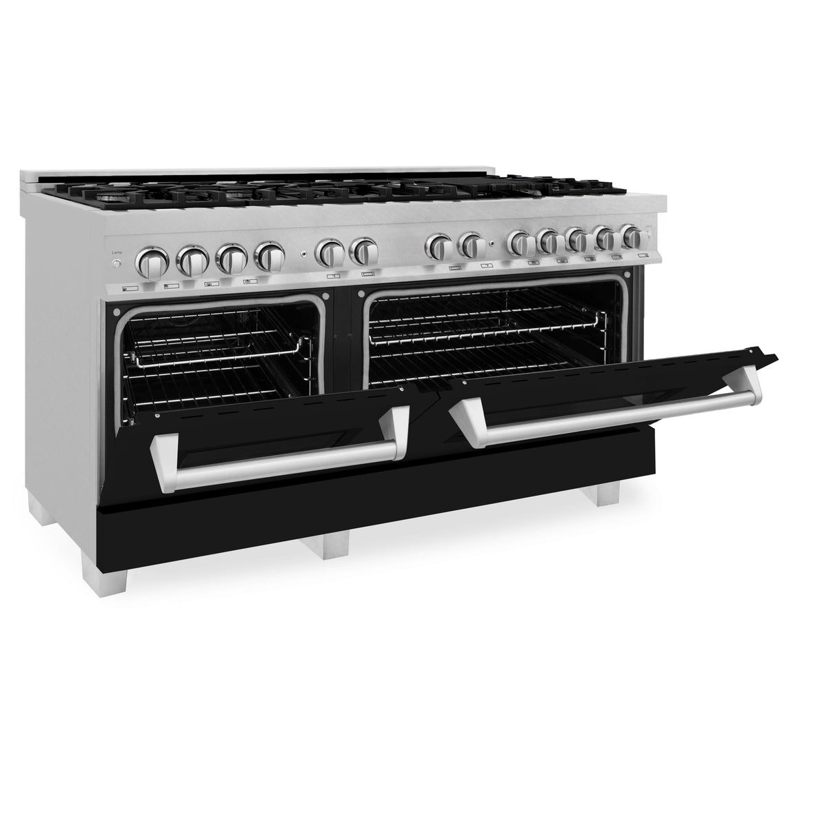 ZLINE 60 In. Professional Dual Fuel Range in DuraSnow® Stainless Steel with Black Matte Doors (RAS-BLM-60)