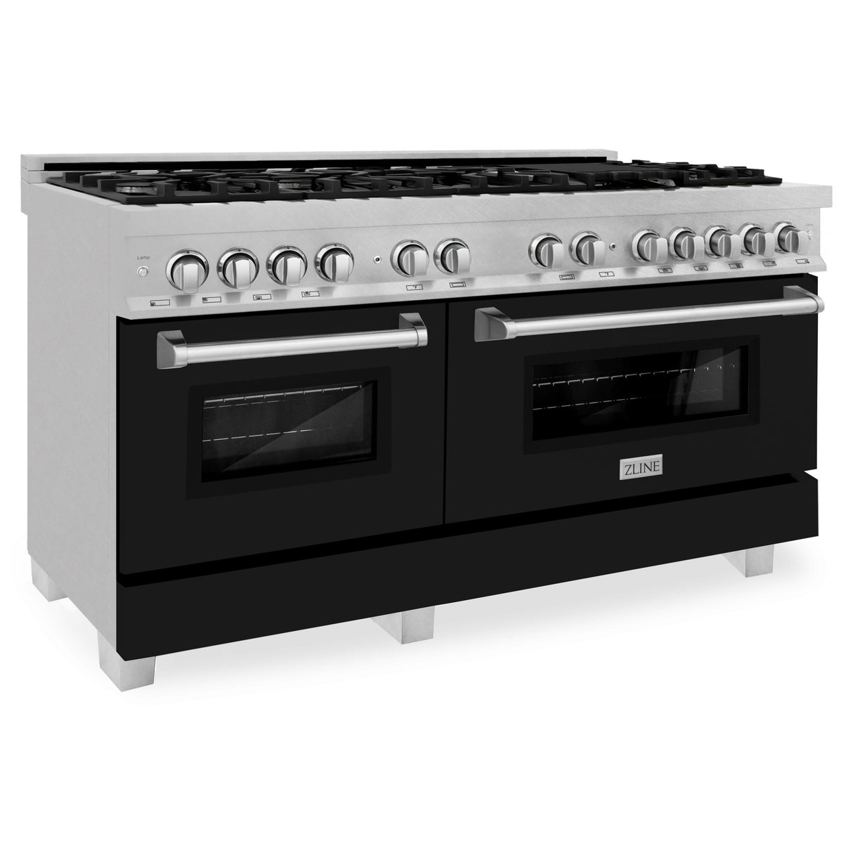 ZLINE 60 In. Professional Dual Fuel Range in DuraSnow® Stainless Steel with Black Matte Doors (RAS-BLM-60)