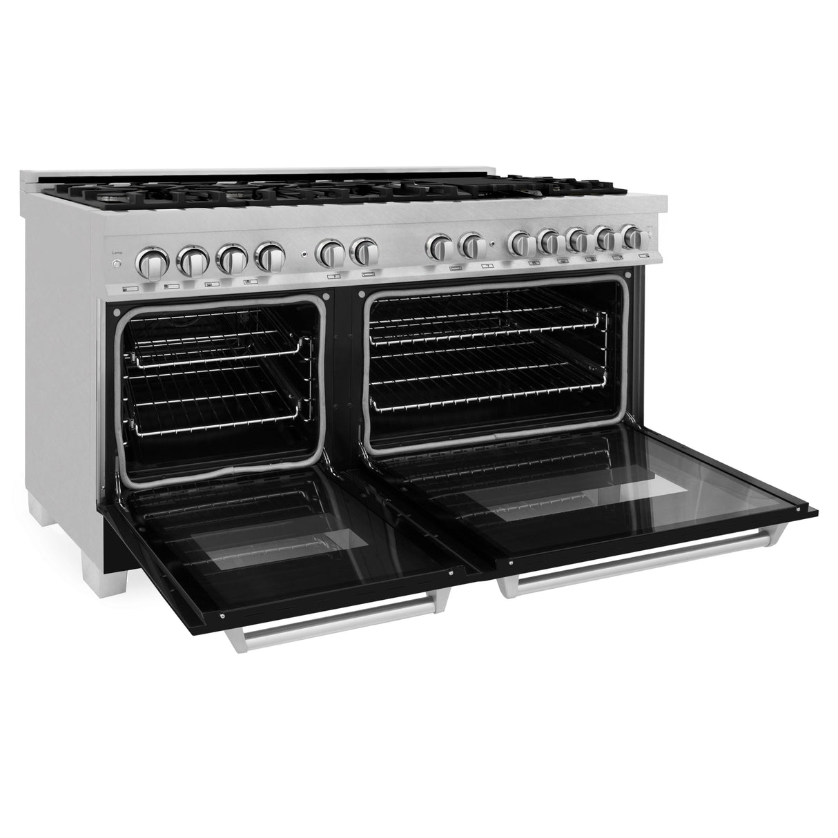 ZLINE 60 In. Professional Dual Fuel Range in DuraSnow® Stainless Steel with Black Matte Doors (RAS-BLM-60)