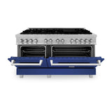 ZLINE 60 in. 7.4 cu. ft. Dual Fuel Range with Gas Stove and Electric Oven in Fingerprint Resistant Stainless Steel with Blue Matte Door (RAS-BM-60)