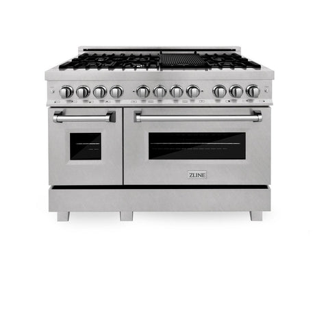 ZLINE 48 in. Kitchen Package with DuraSnow Stainless Steel Dual Fuel Range and Convertible Vent Range Hood (2KP-RASSNRH48)