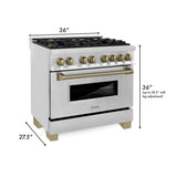 ZLINE 36 in. Autograph Edition Kitchen Package with Stainless Steel Dual Fuel Range, Range Hood, Dishwasher and Refrigeration with Champagne Bronze Accents (4KAPR-RARHDWM36-CB)