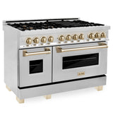 ZLINE 48 in. Autograph Edition Kitchen Package with Stainless Steel Dual Fuel Range, Range Hood and Dishwasher with Polished Gold Accents (3AKP-RARHDWM48-G)