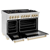 ZLINE  Autograph Edition 48 in. Kitchen Package with Stainless Steel Dual Fuel Range, Range Hood, Dishwasher and Refrigeration with Polished Gold Accents (4KAPR-RARHDWM48-G)