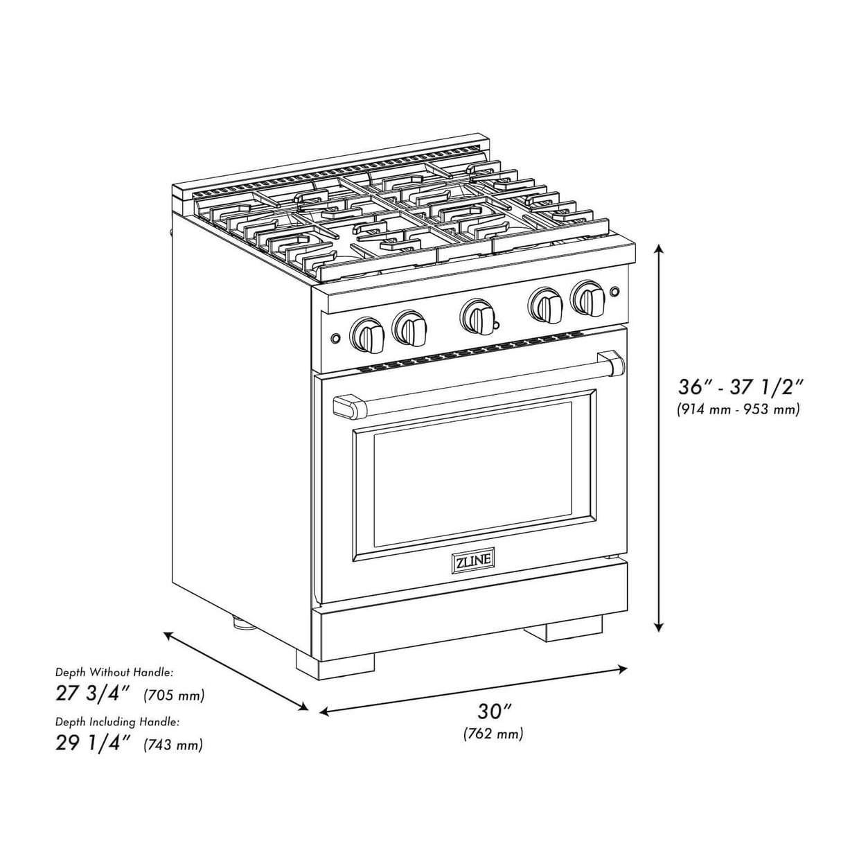 ZLINE 30 in. Kitchen Package with Stainless Steel Gas Range and Convertible Vent Range Hood (2KP-SGRRH30)