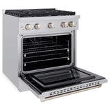 ZLINE 30 in. Kitchen Package Stainless Steel Gas Range and Over the Range Microwave with Modern Handle (2KP-SGROTR30)